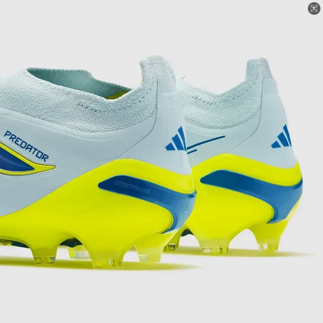 Adidas Predator Azul Amarelo Knit Upper Sock-Fit Collar Firm-Ground Sapatos de Futebol 3