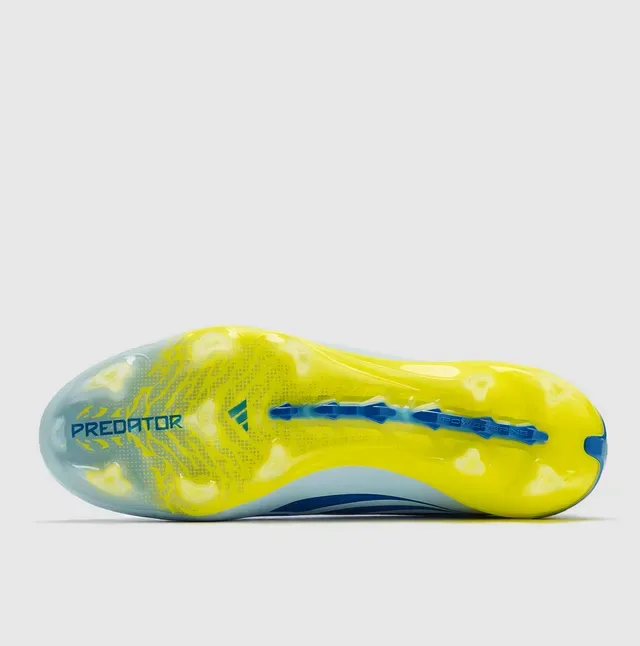 Adidas Predator Azul Amarelo Knit Upper Sock-Fit Collar Firm-Ground Sapatos de Futebol 4
