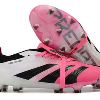 Adidas Predator Pink Black Asymmetrical Lacing Cage Transparent Outsole Firm-Ground Soccer Shoes