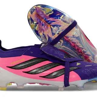 Adidas Predator Pink Purple Low-Cut Sock-Fit Collar Asymmetrical Lace Strap Firm-Ground Soccer Shoes
