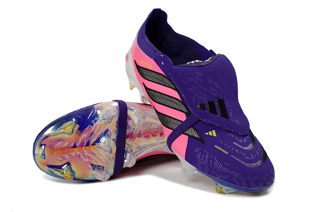 Adidas Predator Pink Purple Low-Cut Sock-Fit Collar Asymmetrical Lace Strap Firm-Ground Soccer Shoes 4