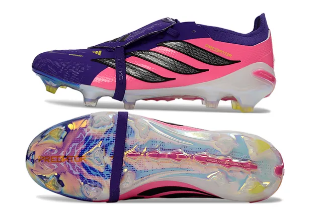 Adidas Predator Pink Purple Low-Cut Sock-Fit Collar Asymmetrical Lace Strap Firm-Ground Soccer Shoes 6