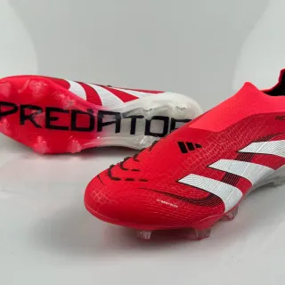 Adidas Predator Red White Sock-Fit Collar Textured Hybrid-Touch Upper Firm-Ground Soccer Shoes
