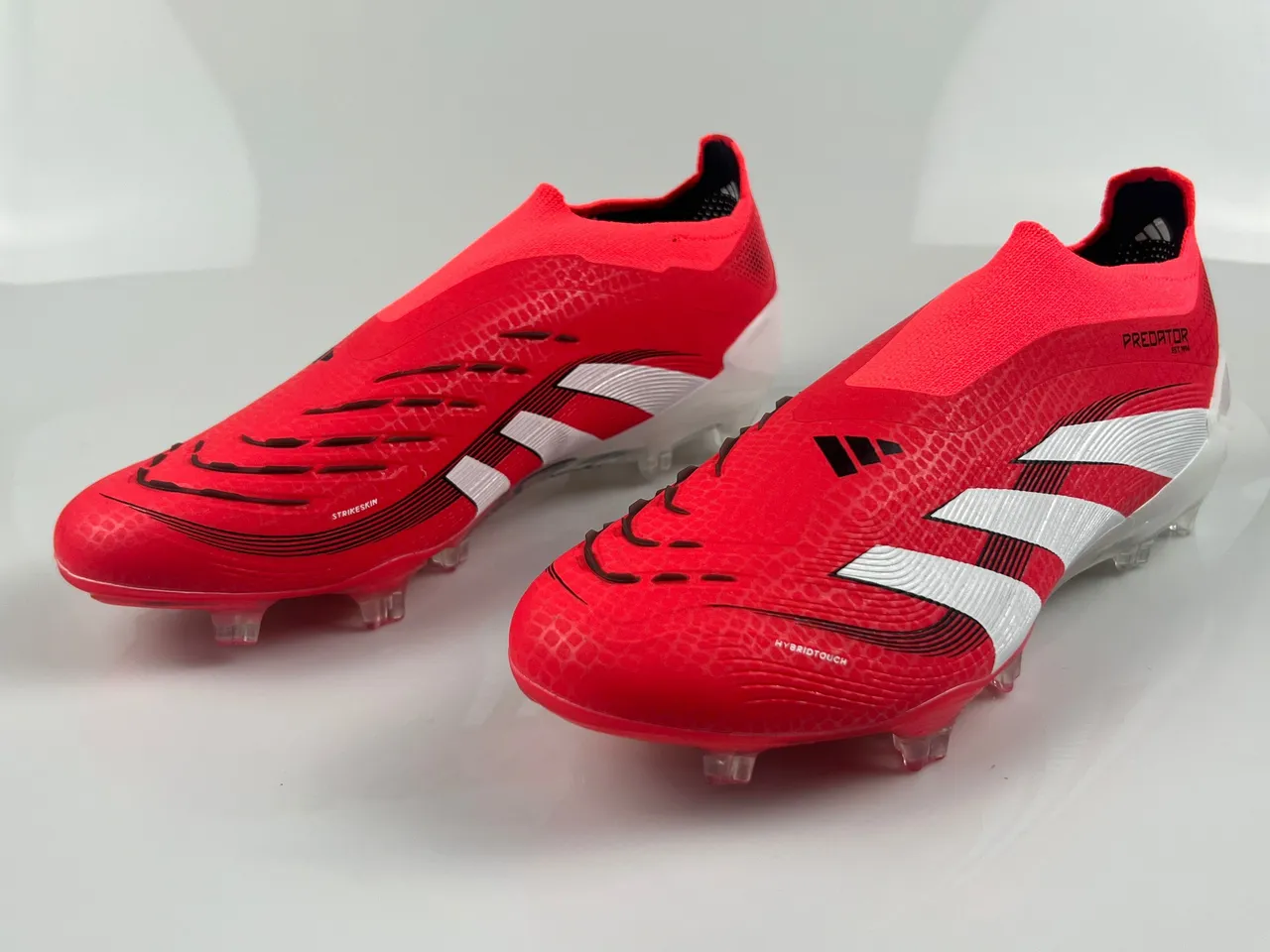 Adidas Predator Red White Sock-Fit Collar Textured Hybrid-Touch Upper Firm-Ground Soccer Shoes 2