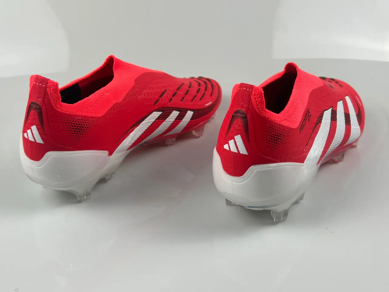 Adidas Predator Red White Sock-Fit Collar Textured Hybrid-Touch Upper Firm-Ground Soccer Shoes 3