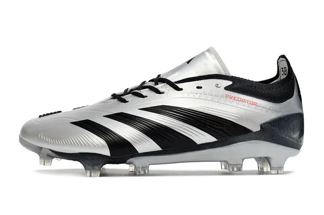 Adidas Predator Silver Black Firm-Ground Soccer Shoes 6