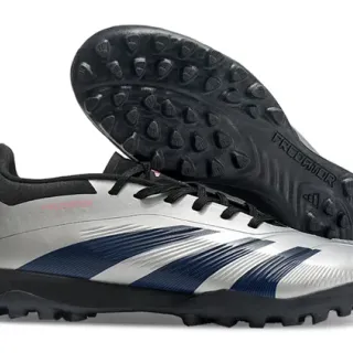 Adidas Predator Silver Navy Bajo corte Forro sintético Tres rayas Zapatos de fútbol para césped