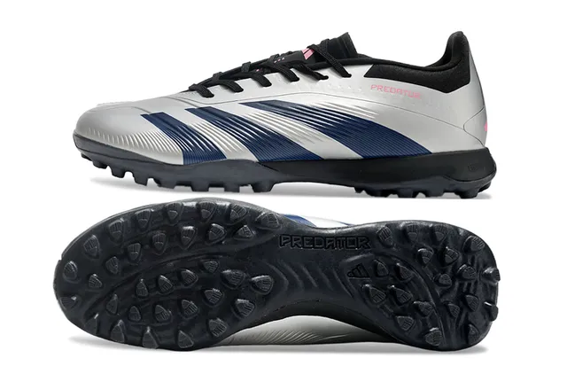Adidas Predator Silver Navy Coupe basse Tige synthétique Trois bandes Chaussures de football Turf 6