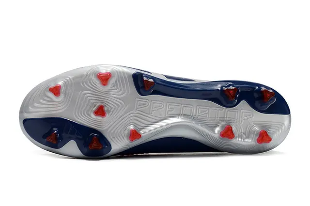 Adidas Predator Silver Navy Sock-Fit Collar Three-Stripe Overlay Firm-Ground Soccer Shoes 6