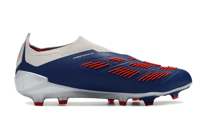 Adidas Predator Silver Navy Sock-Fit Collar Three-Stripe Overlay Firm-Ground Soccer Shoes 7