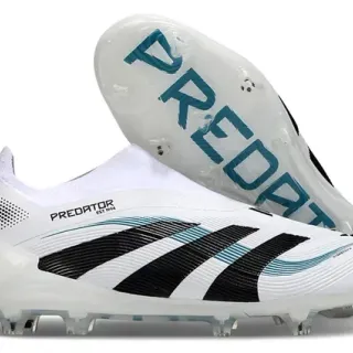 Adidas Predator White Black Laceless Sock-Fit Collar Transparent Studbed Outsole Firm-Ground Soccer Shoes