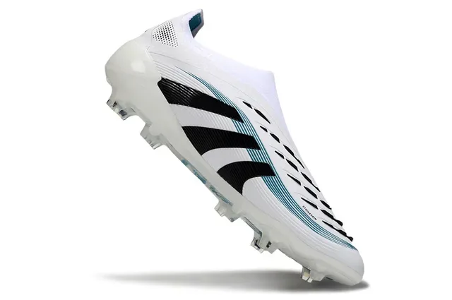 Adidas Predator Blanc Noir Sans Lacets Col en Chaussette Suela Transparente à Crampons Terrain Ferme Chaussures de Football 2
