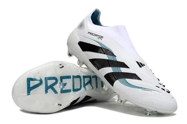 Adidas Predator Blanc Noir Sans Lacets Col en Chaussette Suela Transparente à Crampons Terrain Ferme Chaussures de Football 4
