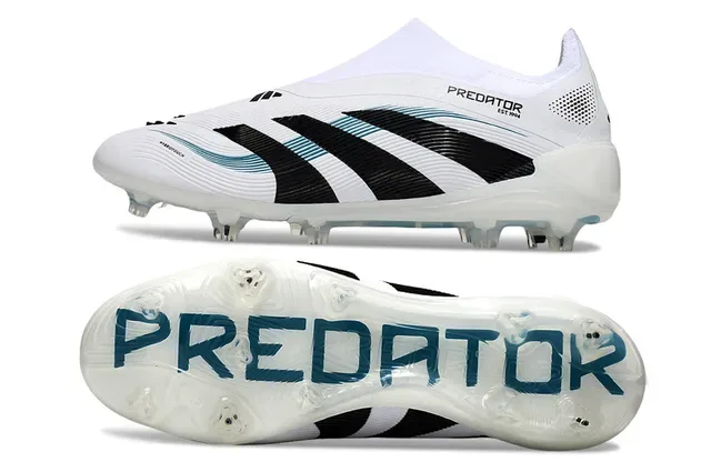 Adidas Predator Blanc Noir Sans Lacets Col en Chaussette Suela Transparente à Crampons Terrain Ferme Chaussures de Football 6