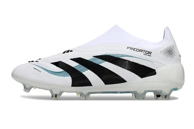 Adidas Predator Blanc Noir Sans Lacets Col en Chaussette Suela Transparente à Crampons Terrain Ferme Chaussures de Football 7