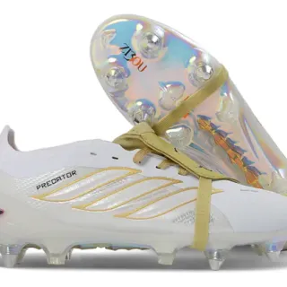 Adidas Predator White Gold Low-Cut Lace-Up Iridescent Holographic Sole Firm-Ground Soccer Shoes