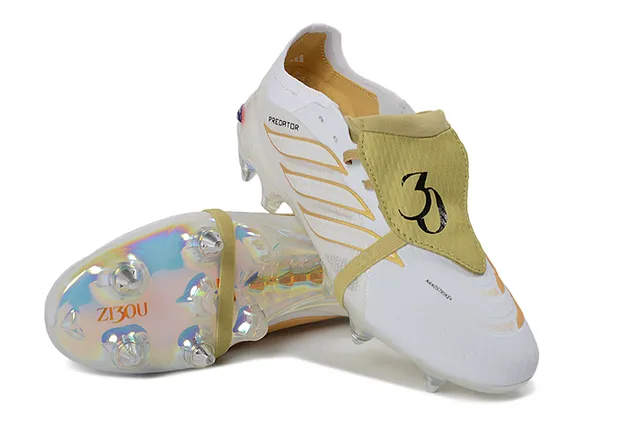 Adidas Predator White Gold Low-Cut Lace-Up Iridescent Holographic Sole Firm-Ground Soccer Shoes 4