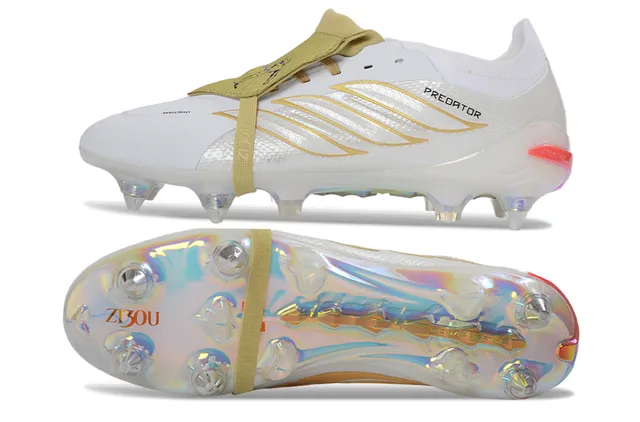 Adidas Predator White Gold Low-Cut Lace-Up Iridescent Holographic Sole Firm-Ground Soccer Shoes 6