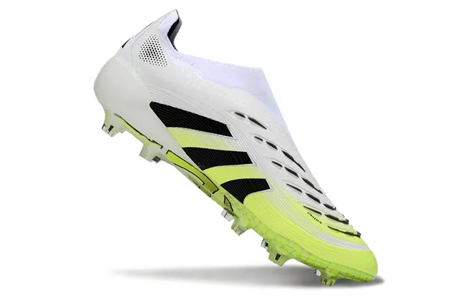 Adidas Predator White Green Low-Cut Sock-Fit Collar Textured Cage Upper Firm-Ground Soccer Shoes 2