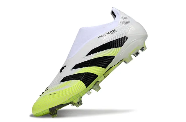 Adidas Predator White Green Low-Cut Sock-Fit Collar Textured Cage Upper Firm-Ground Soccer Shoes 3