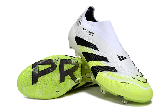 Adidas Predator White Green Low-Cut Sock-Fit Collar Textured Cage Upper Firm-Ground Soccer Shoes 4