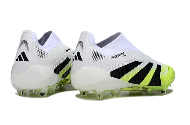 Adidas Predator White Green Low-Cut Sock-Fit Collar Textured Cage Upper Firm-Ground Soccer Shoes 5