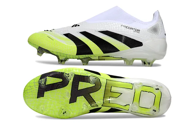 Adidas Predator White Green Low-Cut Sock-Fit Collar Textured Cage Upper Firm-Ground Soccer Shoes 6