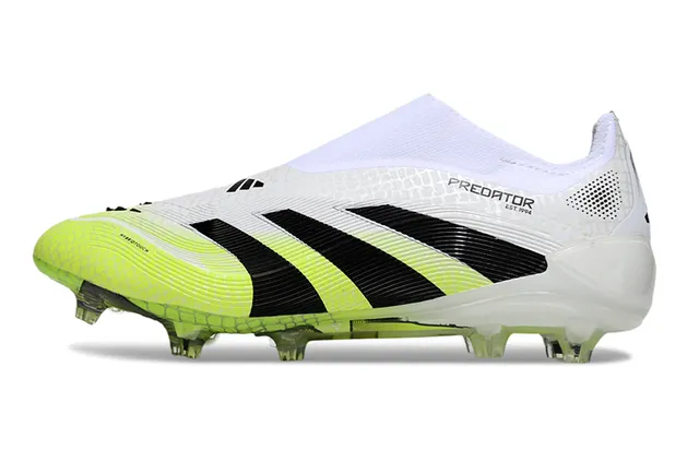 Adidas Predator White Green Low-Cut Sock-Fit Collar Textured Cage Upper Firm-Ground Soccer Shoes 7