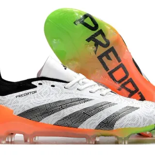 Adidas Predator White Orange Geometric Upper Gradient Outsole Firm-Ground Soccer Shoes