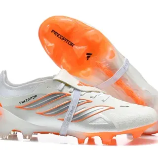 Adidas Predator सफेद नारंगी लो-कट लेस-लॉक स्ट्रैप फर्म-ग्राउंड फुटबॉल जूते