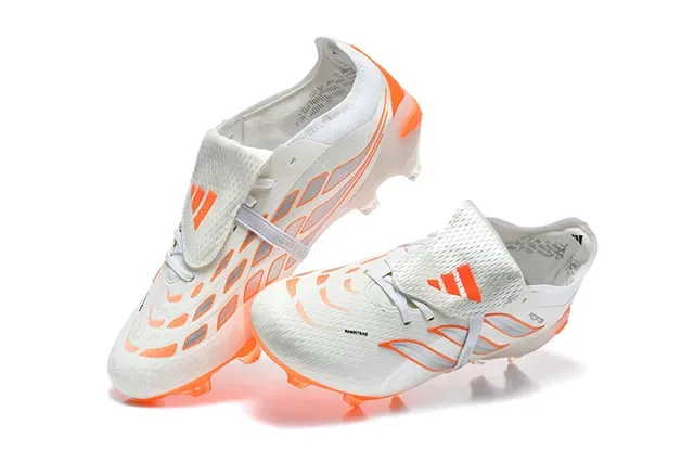 Adidas Predator Chaussures de football blanc orange coupe basse avec lacets verrouillés pour terrain ferme 2