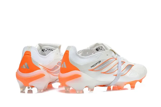 Adidas Predator Chaussures de football blanc orange coupe basse avec lacets verrouillés pour terrain ferme 5