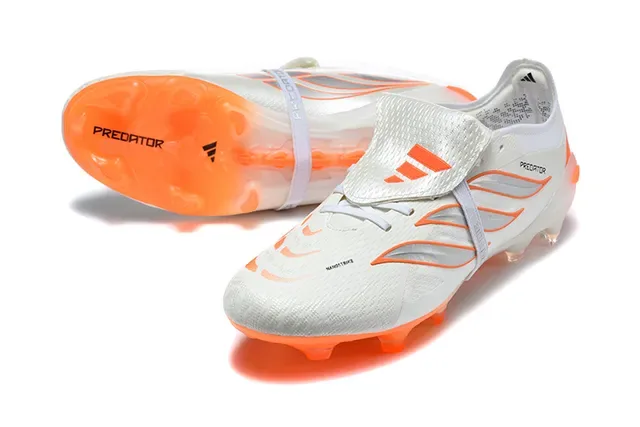 Adidas Predator Chaussures de football blanc orange coupe basse avec lacets verrouillés pour terrain ferme 6