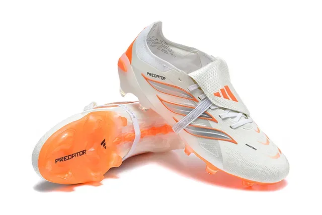 Adidas Predator Chaussures de football blanc orange coupe basse avec lacets verrouillés pour terrain ferme 7