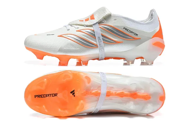 Adidas Predator Chaussures de football blanc orange coupe basse avec lacets verrouillés pour terrain ferme 9