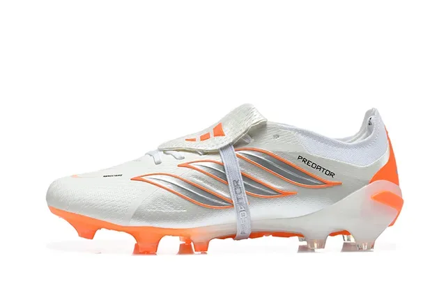 Adidas Predator Chaussures de football blanc orange coupe basse avec lacets verrouillés pour terrain ferme 10