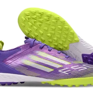 Adidas Purple Yellow Low-Cut Synthetic Upper Three-Stripe Graphic Overlay Turf Soccer Shoes