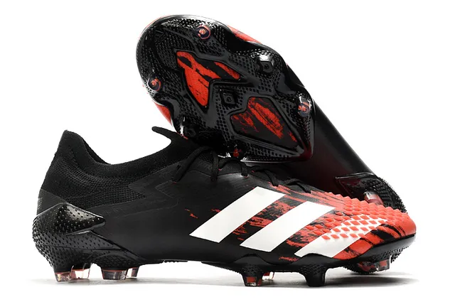 Adidas Red Black Knit Collar Asymmetric Lacing Firm-Ground Soccer Shoes 2