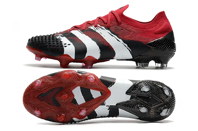 Adidas Red Black Knit Collar Asymmetric Lacing Firm-Ground Soccer Shoes 20