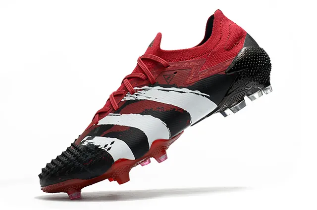 Adidas Red Black Knit Collar Asymmetric Lacing Firm-Ground Soccer Shoes 22