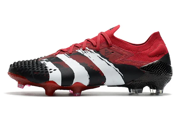 Adidas Red Black Knit Collar Asymmetric Lacing Firm-Ground Soccer Shoes 23