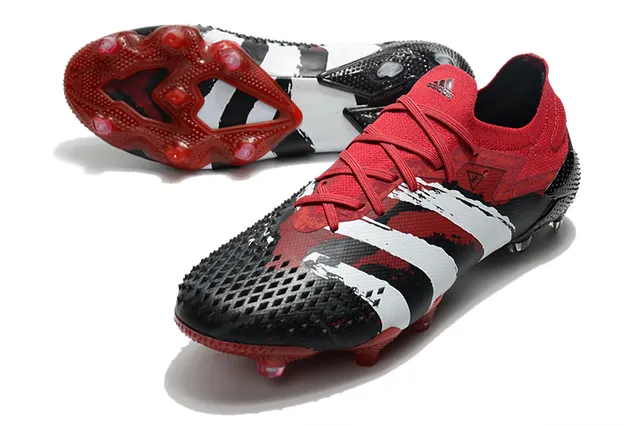 Adidas Red Black Knit Collar Asymmetric Lacing Firm-Ground Soccer Shoes 24