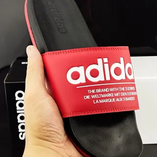 Adidas Red Black Wide Branded Strap Stitched Upper Slippers