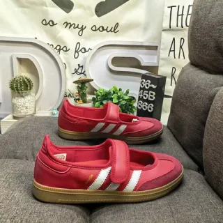 Adidas Red White Laceless Three-Stripe Side Panel Mary Jane Shoes