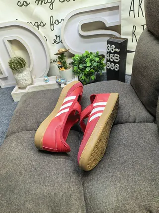 Adidas Red White Laceless Three-Stripe Side Panel Mary Jane Shoes 6