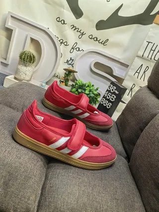 Adidas Red White Laceless Three-Stripe Side Panel Mary Jane Shoes 9