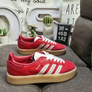 Adidas Red White Low-Top Perforated Three-Stripe Panel Lifestyle Sneakers