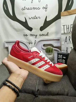 Adidas Red White Low-Top Perforated Three-Stripe Panel Lifestyle Sneakers 5