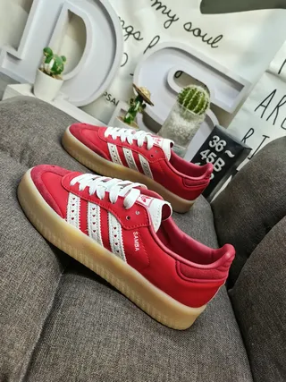 Adidas Red White Low-Top Perforated Three-Stripe Panel Lifestyle Sneakers 7