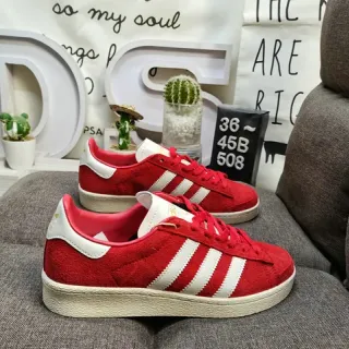 Adidas Red White Suede Upper Three-Stripe Side Panel Lifestyle Sneakers